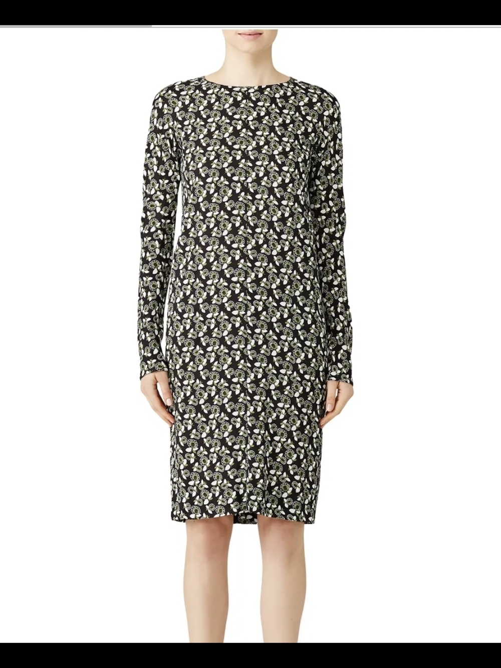 Marni Plumeria Black Long-Sleeve Floral Shift Dress